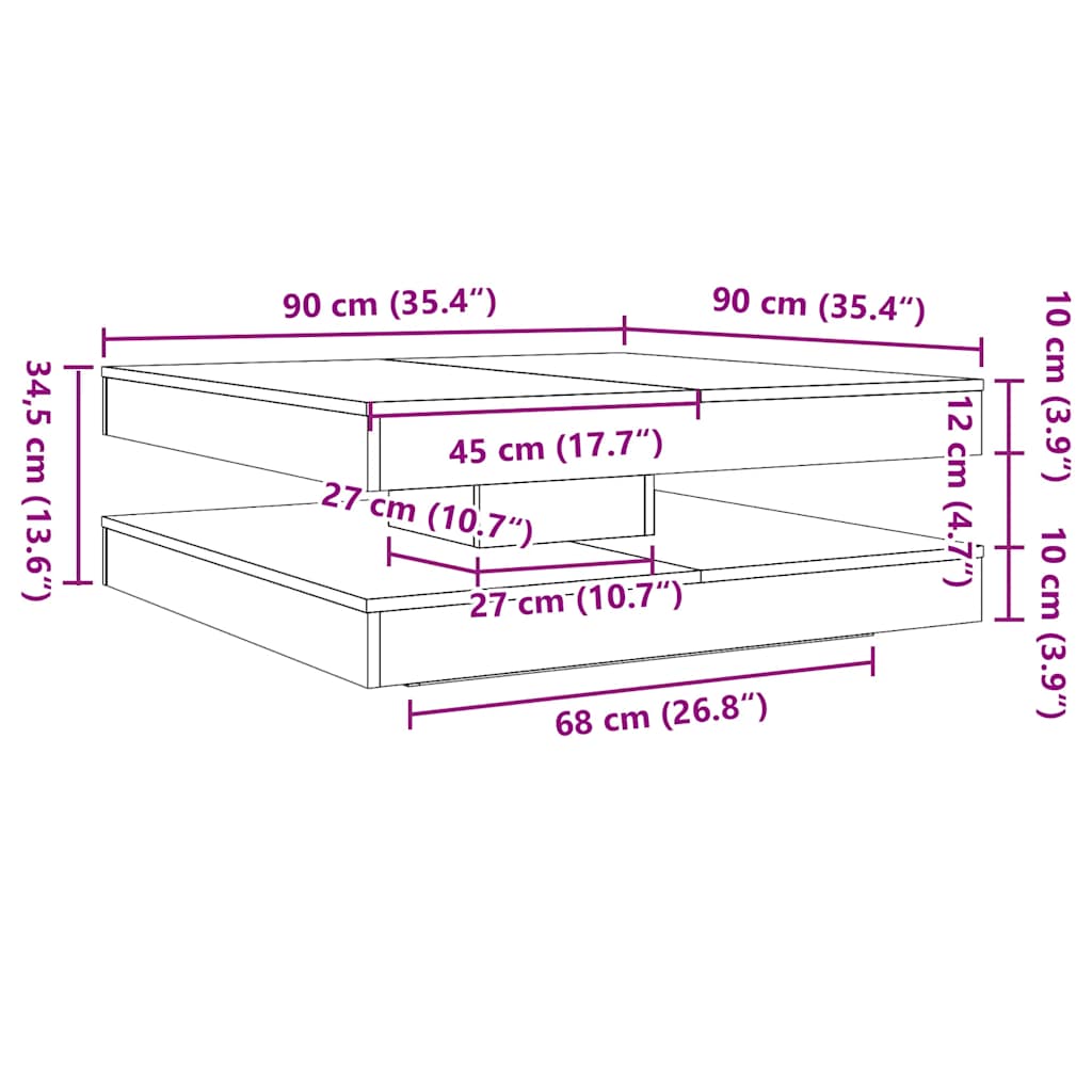 Salongbord 360-graders roterbart sonoma eik 90x90x34,5 cm