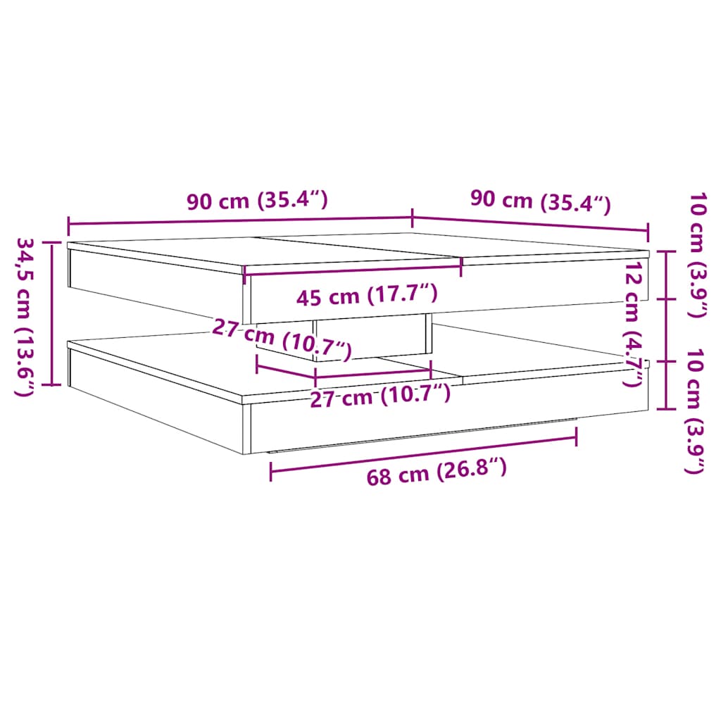 Salongbord 360-graders roterbart brun eik 90x90x34,5 cm