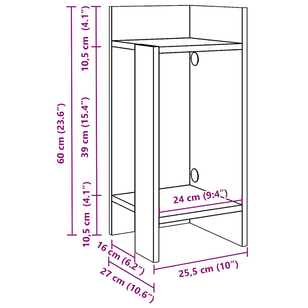 Sidebord med hylle hvit 25,5x27x60 cm