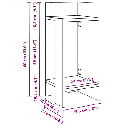 Sidebord med hylle hvit 25,5x27x60 cm