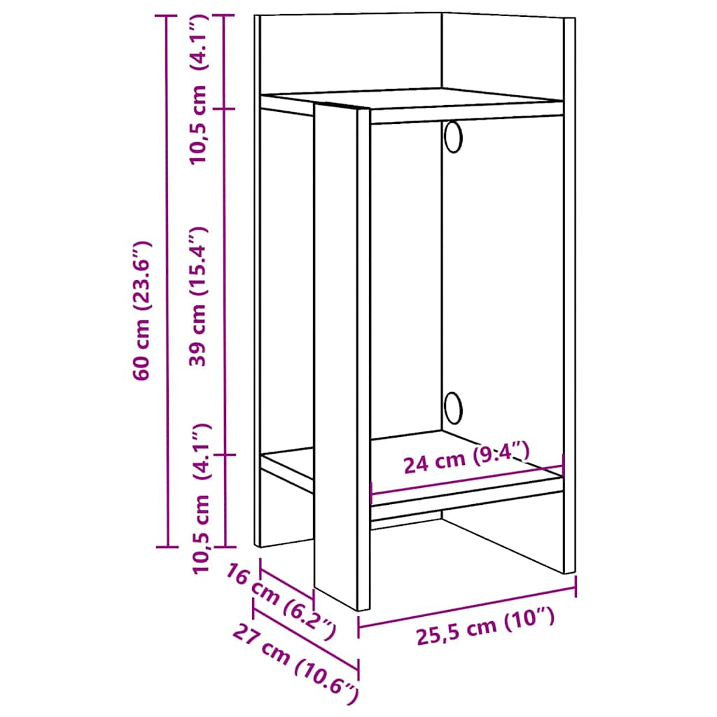 Sidebord 2 stk med hylle hvit 25,5x27x60 cm