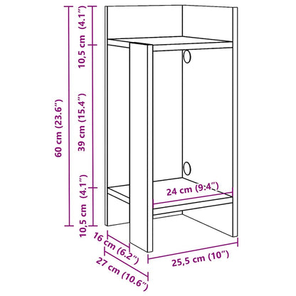 Sidebord 2 stk med hylle hvit 25,5x27x60 cm