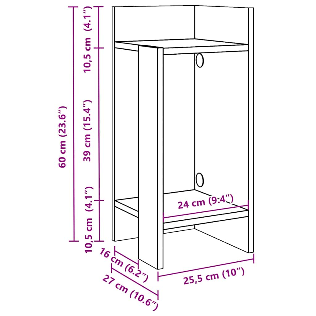 Sidebord 2 stk med hylle betonggrå 25,5x27x60 cm