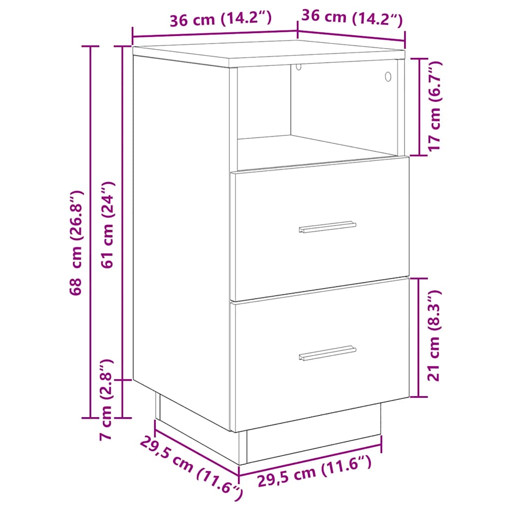 Nattbord Sengbord med 2 skuffer gammelt tre 36x36x68 cm