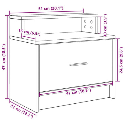 Nattbord med skuff gammelt tre 51x31x47 cm