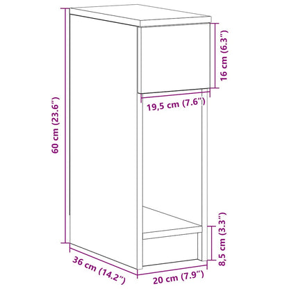 Nattbord med skuff gammelt tre 20x36x60 cm