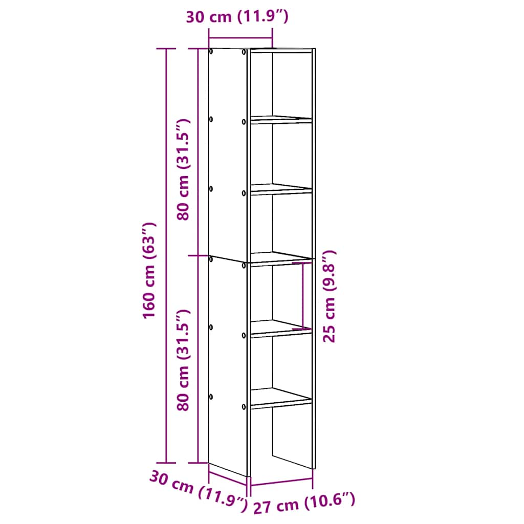 Bokhyller 2 stk stablebar sonoma eik 30x30x80 cm konstruert tre