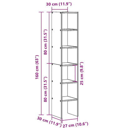 Bokhylle 2 stk stablebar betong grå 30x30x80 cm konstruert tre