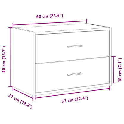 Skap med 2 skuffer hvit 60x31x40 cm konstruert tre