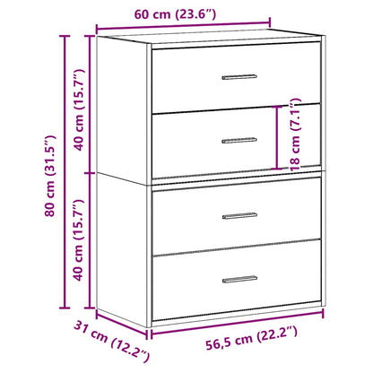 Skap med 2 skuffer 2 stk sort eik 60x31x40 cm konstruert tre