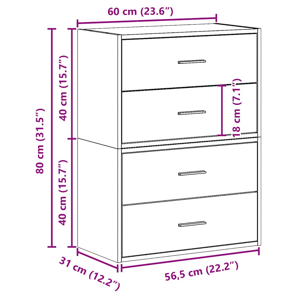 Skap med 2 skuffer 2 stk sonoma eik 60x31x40 cm konstruert tre