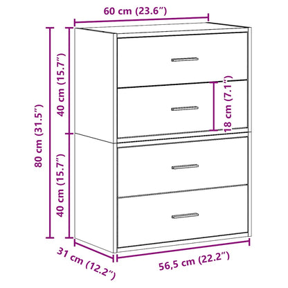 Skap med 2 skuffer 2 stk betonggrå 60x31x40 cm konstruert tre