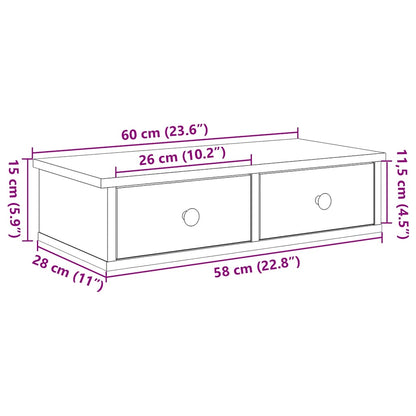 Vegghylle med skuffer hvit 60x25x15 cm konstruert tre