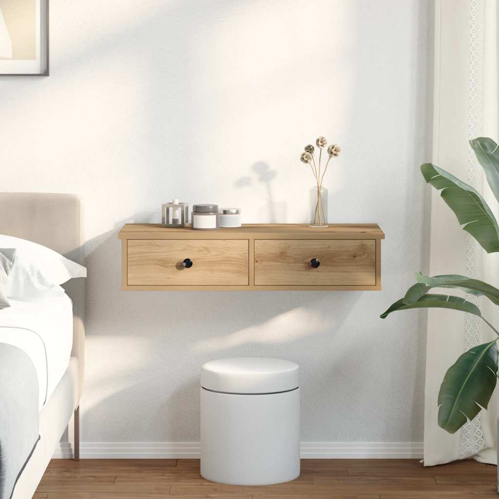 Vegghylle Artisan Eik med skuffer 80x31x17 cm