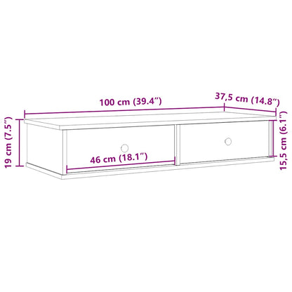 Vegghylle med skuffer hvit 100x37,5x19 cm konstruert tre