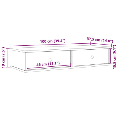 Vegghylle med skuffer brun eik 100x37,5x19 cm konstruert tre