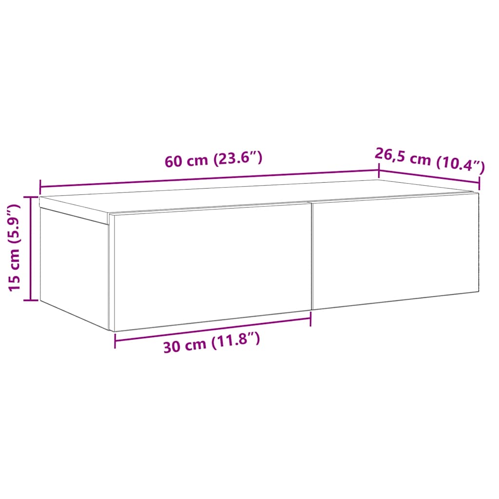 Vegghylle med skuffer hvit 60x26,5x15 cm konstruert tre