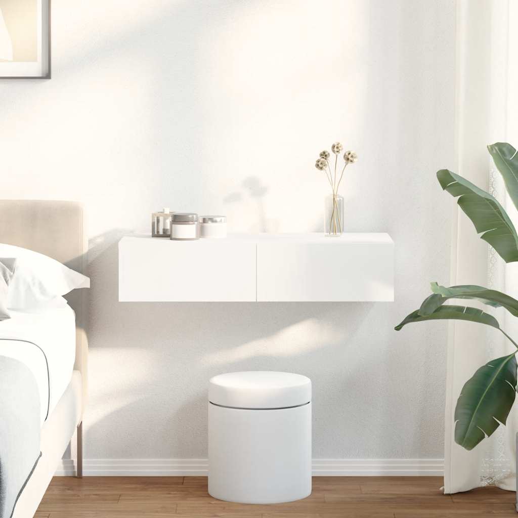 Vegghylle Hvit med skuffer 80x33x17 cm