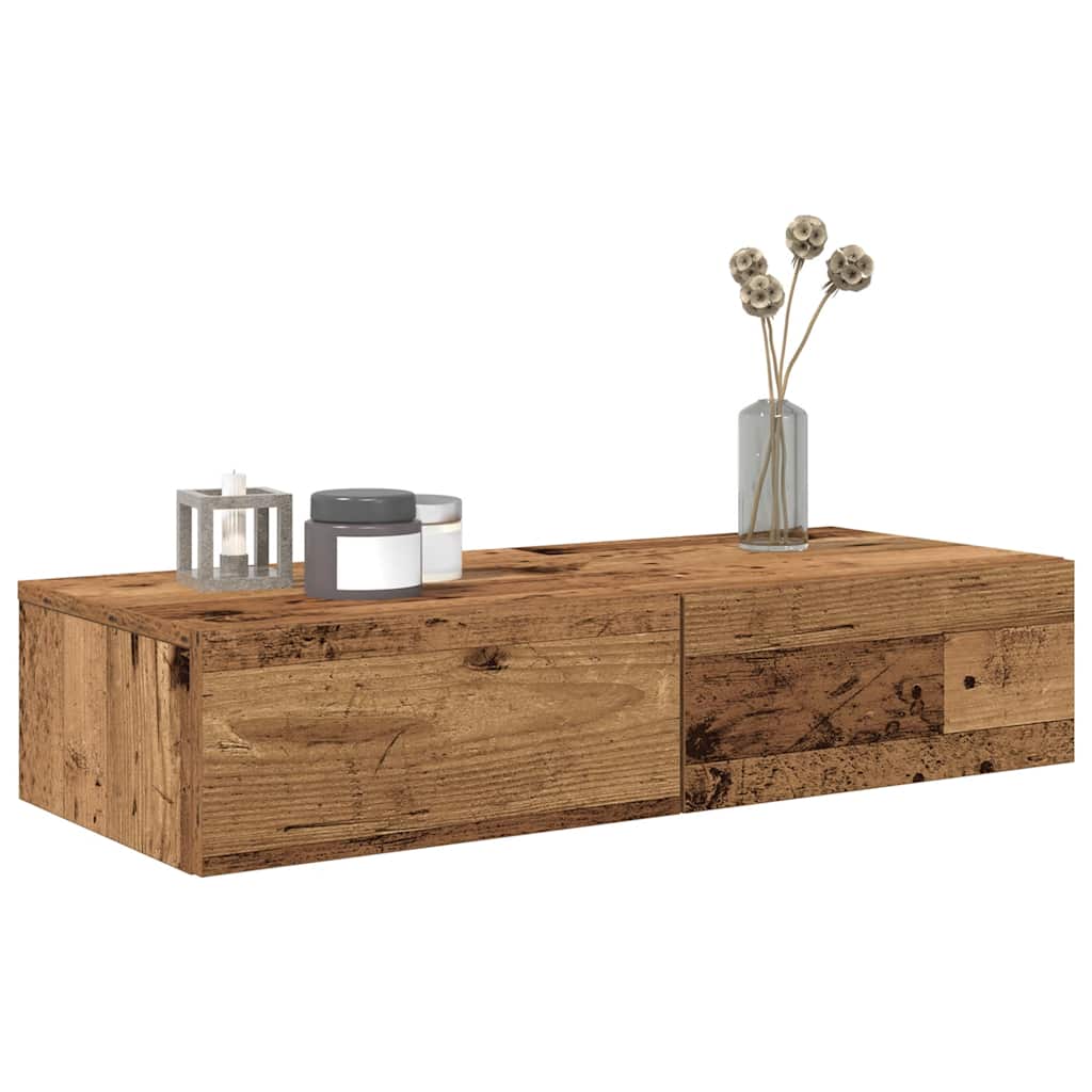 Vegghylle Gammelt Tre med skuffer 80x33x17 cm