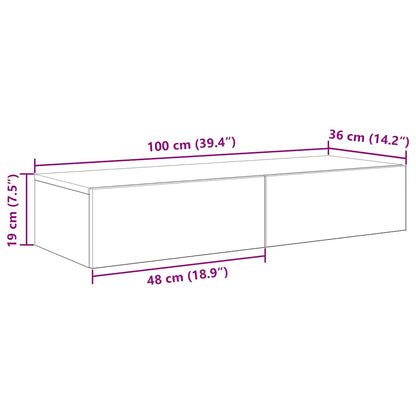 Vegghylle med skuffer betonggrå 100x36x19 cm konstruert tre