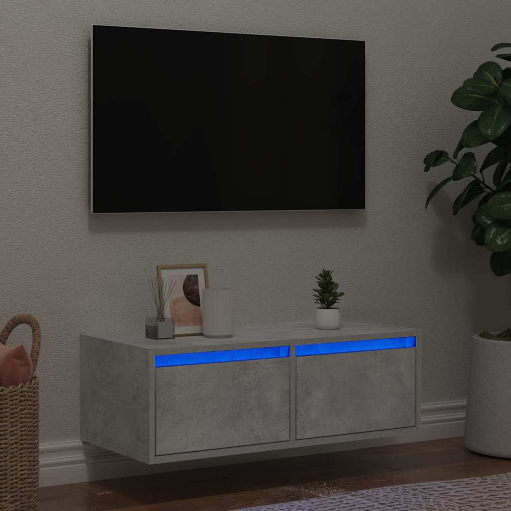 TV-Møbel Betonggrå Tv-benk med LED-lys 75x35,5x25 cm
