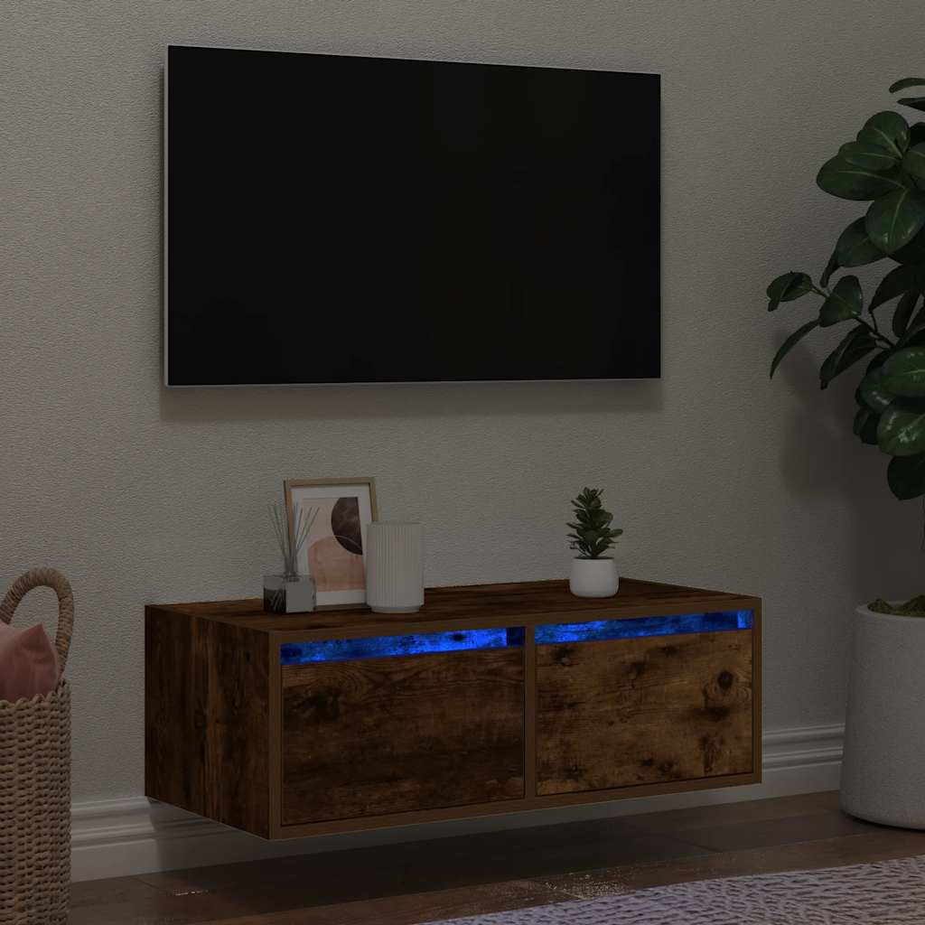 TV-Møbel Røkt EikTV-benk med LED-lys 75x35,5x25 cm