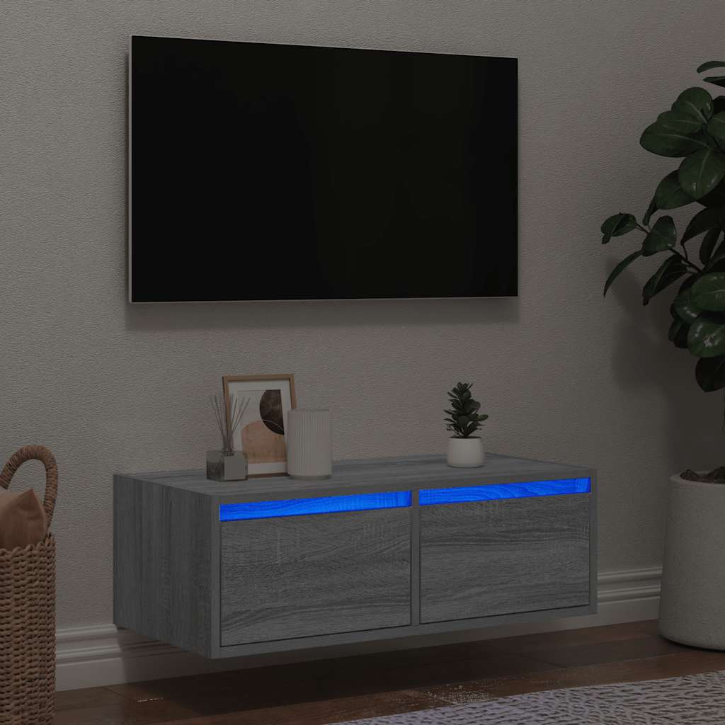 TV-Møbel Sonoma Grå TV-benk med LED-lys 75x35,5x25 cm
