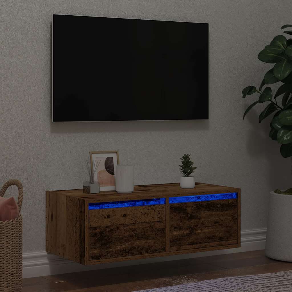 TV-Møbel Gammelt Tre Tv-benk med LED-lys 75x35,5x25 cm