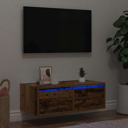 TV-Møbel Gammelt Tre Tv-benk med LED-lys 75x35,5x25 cm