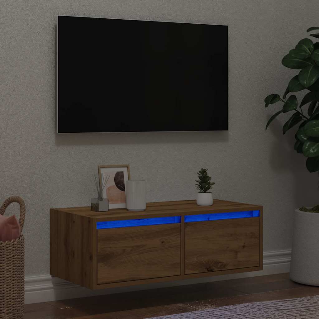TV-Møbel Artisan Eik TV-benk med LED-lys 75x35,5x25 cm