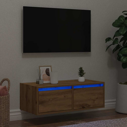 TV-benk med LED-lys artisan eik 75x35,5x25 cm