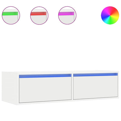 TV-Møbel Hvit TV-benk med LED-lys 100X35,5x25 cm