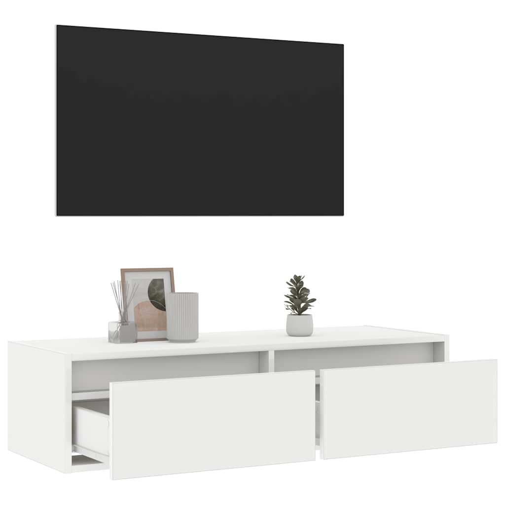 TV-Møbel Hvit TV-benk med LED-lys 100X35,5x25 cm