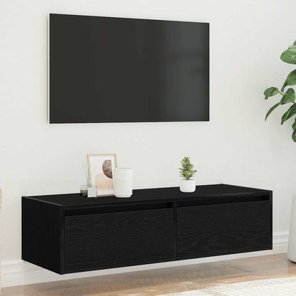 TV-Møbel Svart Eik TV-benk med LED-lys 100X35,5x25 cm
