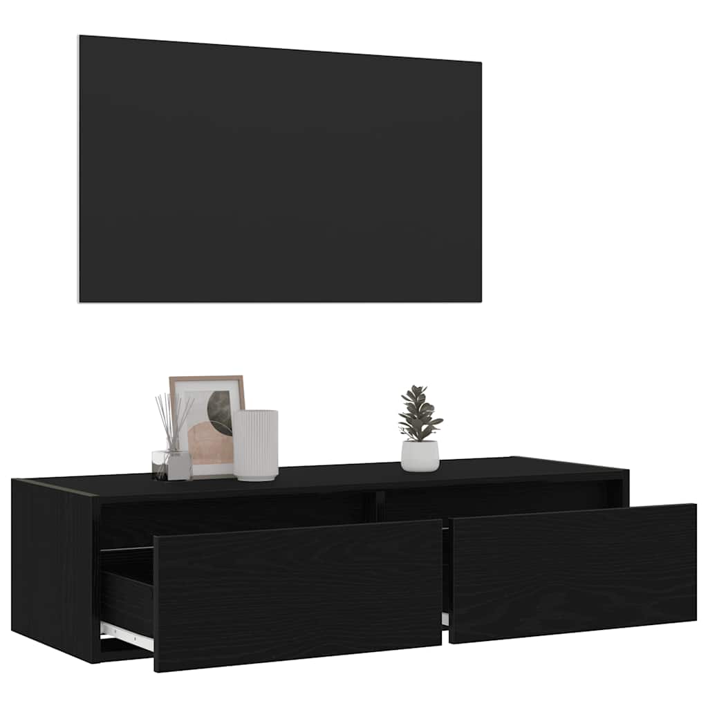TV-Møbel Svart Eik TV-benk med LED-lys 100X35,5x25 cm