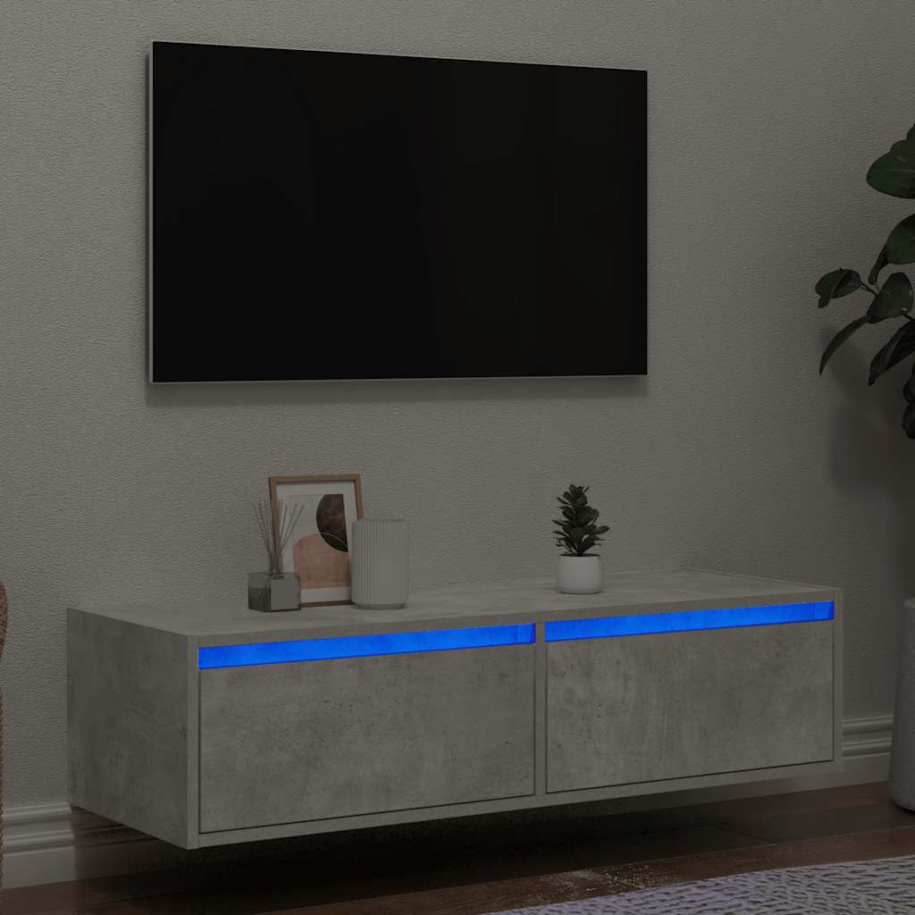 TV-Møbel Betonggrå TV-benk med LED-lys 100X35,5x25 cm