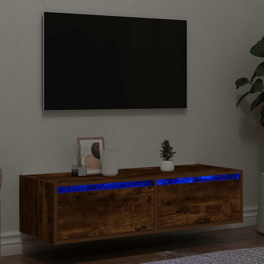 TV-Møbel Røkt EikTV-benk med LED-lys 100X35,5x25 cm