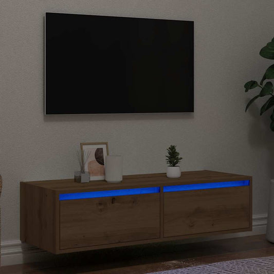 TV-benk med LED-lys artisan eik 100X35,5x25 cm