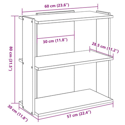 Bokhylle 3 etasjer svart 60x30x80 cm konstruert tre