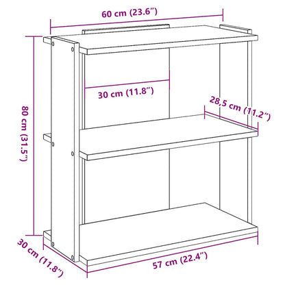 Bokhylle 3 etasjer betonggrå 60x30x80 cm konstruert tre