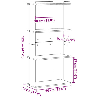 Bokhylle 3 etasjer sonoma eik 60x30x120 cm konstruert tre