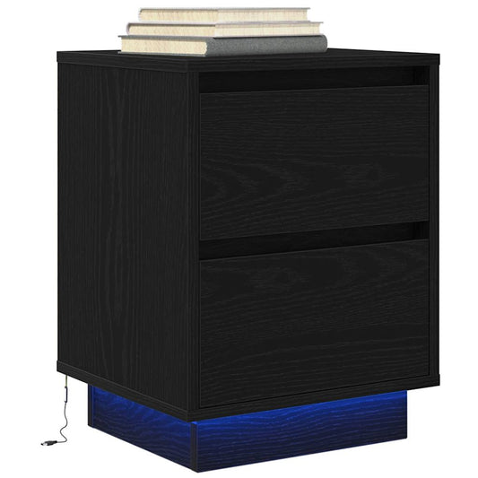 Nattbord Sengbord Svart med LED-lys 38x34x50 cm