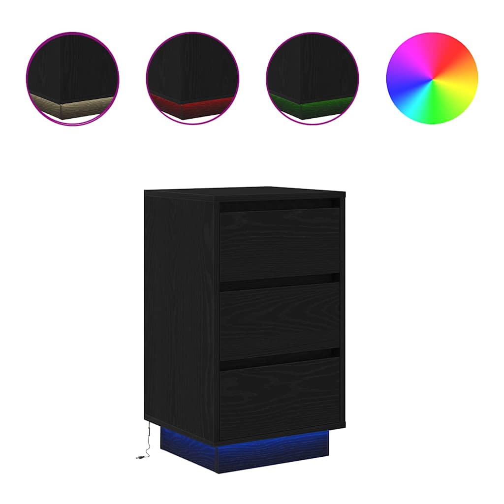 Nattbord Sengbord Svart med LED-lys 38x34x65 cm