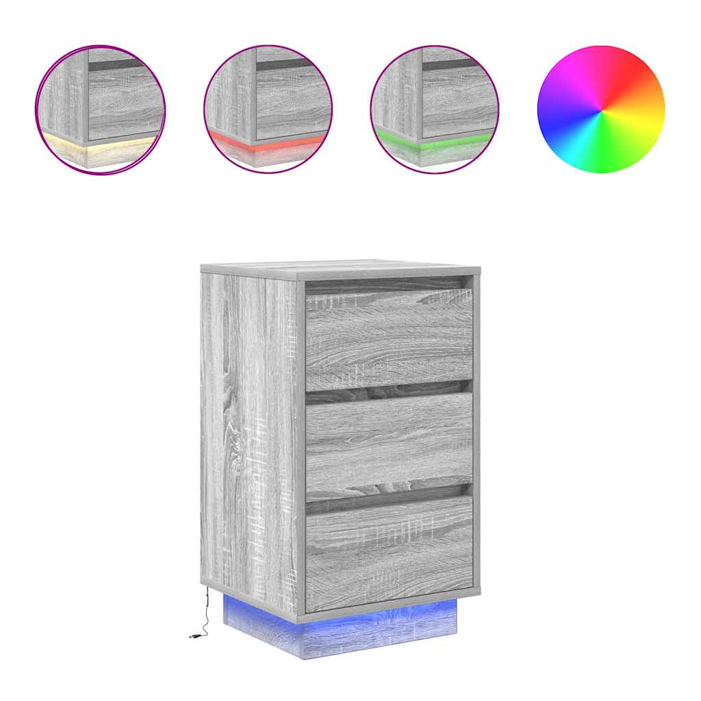 Nattbord Sengbord Sonoma Grå med LED-lys 38x34x65 cm