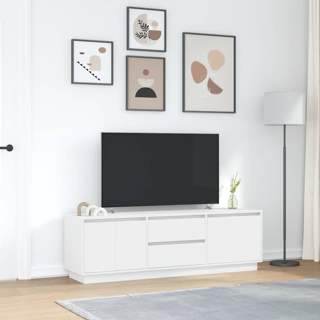 TV-Møbel Hvit TV-benk med LED-lys 160,5x41x50 cm