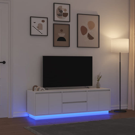TV-Møbel Hvit TV-benk med LED-lys 160,5x41x50 cm