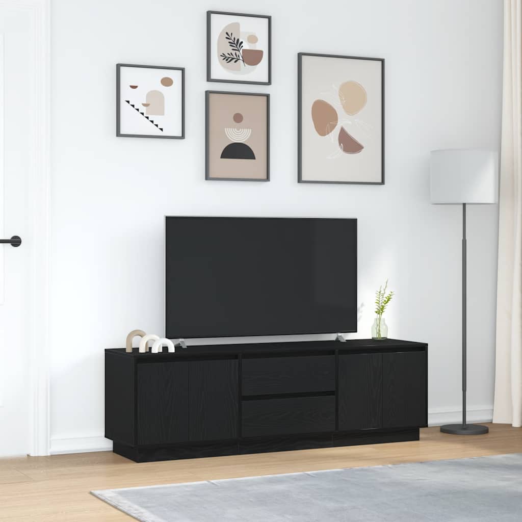 TV-Møbel Svart Eik TV-benk med LED-lys 160,5x41x50 cm