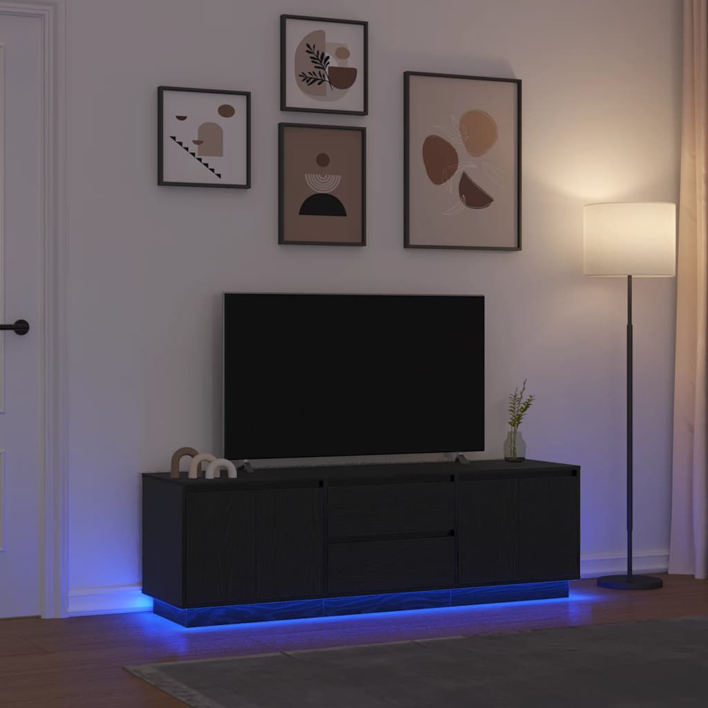 TV-Møbel Svart Eik TV-benk med LED-lys 160,5x41x50 cm