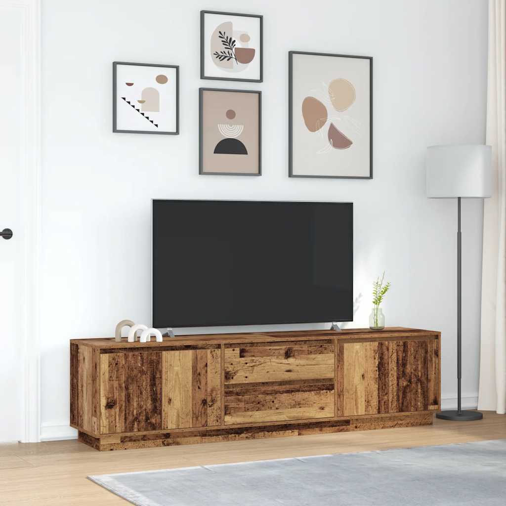 TV-Møbel Gammelt Tre TV-benk med LED-lys 193,5x41x50 cm