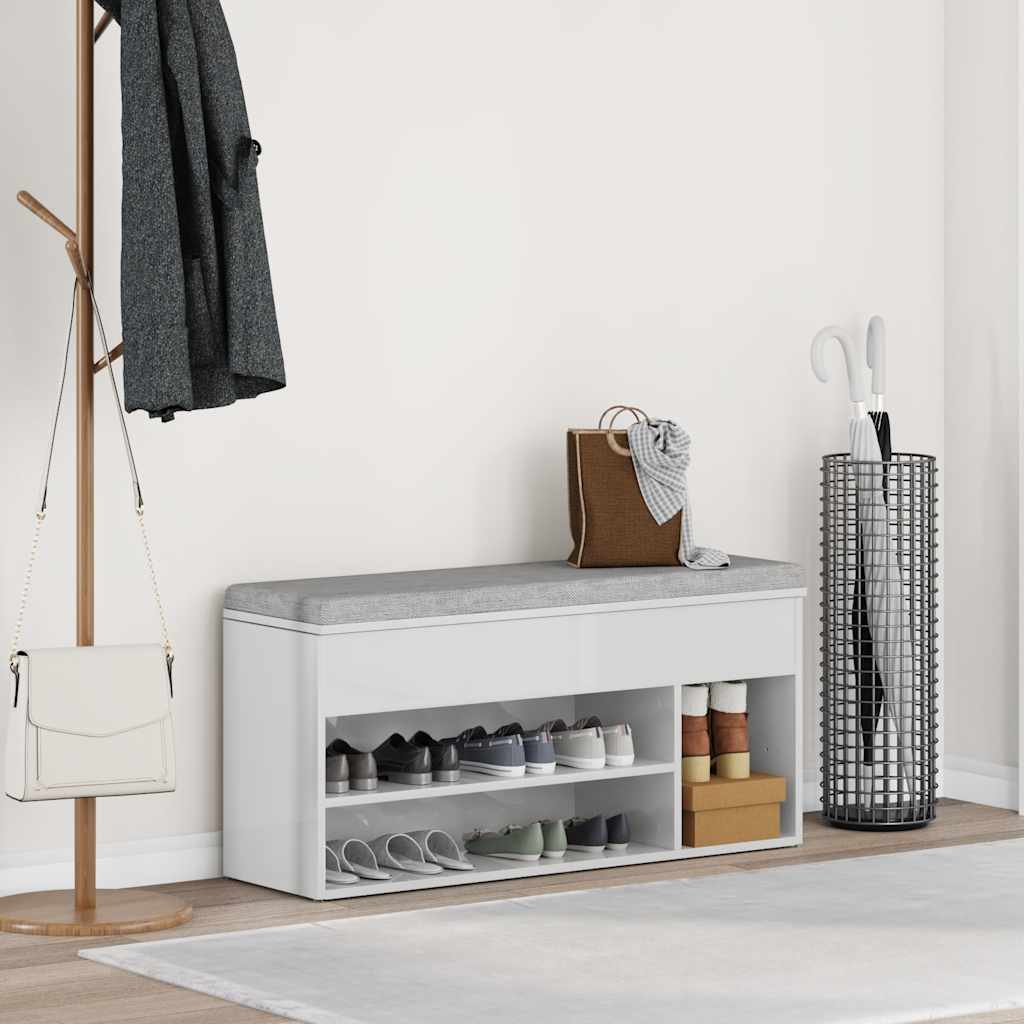 Skoskap Skohylle Skobenk Høyglans Hvit 102x30,5x45 cm